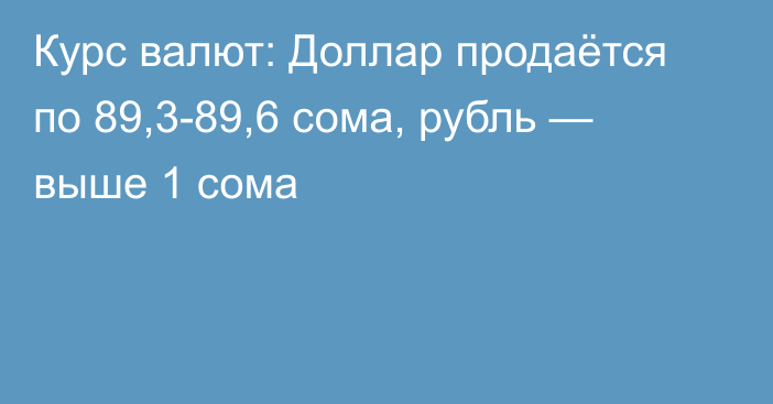 Курс валют: Доллар продаётся по 89,3-89,6 сома, рубль — выше 1 сома