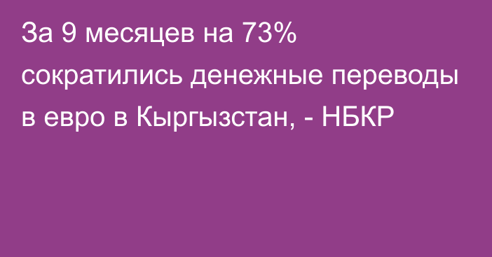 За 9 месяцев на 73% сократились денежные переводы в евро в Кыргызстан, - НБКР