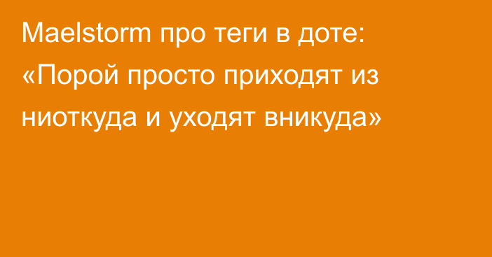 Maelstorm про теги в доте: «Порой просто приходят из ниоткуда и уходят вникуда»