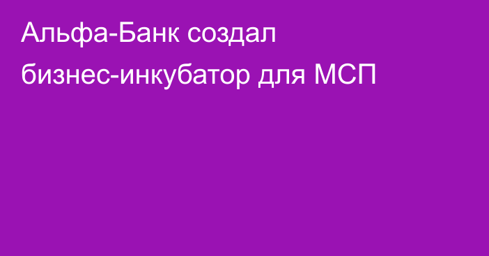 Альфа-Банк создал бизнес-инкубатор для МСП