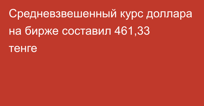 Средневзвешенный курс доллара на бирже составил 461,33 тенге