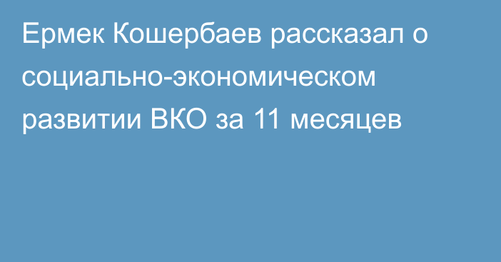 Ермек Кошербаев рассказал о социально-экономическом развитии ВКО за 11 месяцев