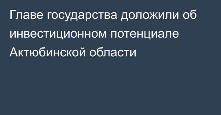 Главе государства доложили об инвестиционном потенциале Актюбинской области