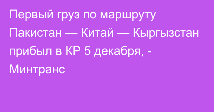 Первый груз по маршруту Пакистан — Китай — Кыргызстан прибыл в КР 5 декабря, - Минтранс