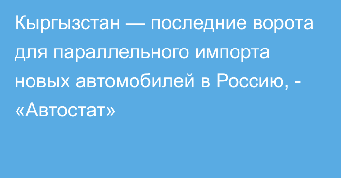 Кыргызстан — последние ворота для параллельного импорта новых автомобилей в Россию, - «Автостат»