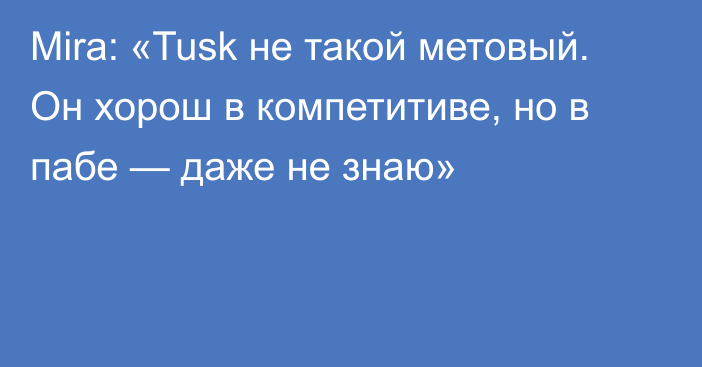 Mira: «Tusk не такой метовый. Он хорош в компетитиве, но в пабе — даже не знаю»