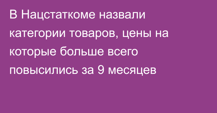 В Нацстаткоме назвали категории товаров, цены на которые больше всего повысились за 9 месяцев