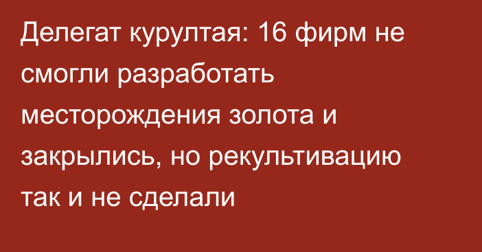 Делегат курултая: 16 фирм не смогли разработать месторождения золота и закрылись, но рекультивацию так и не сделали