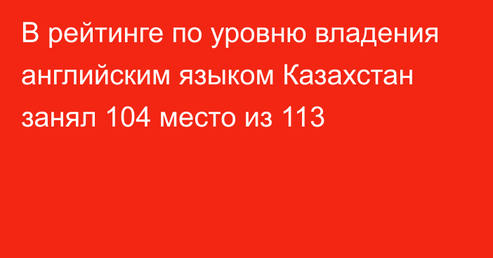 В рейтинге по уровню владения английским языком Казахстан занял 104 место из 113