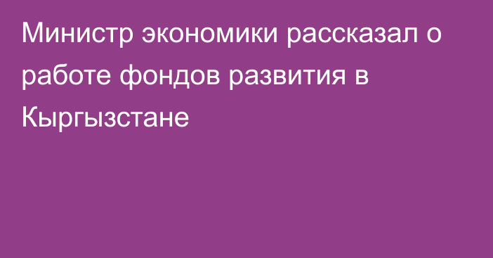 Министр экономики рассказал о работе фондов развития в Кыргызстане