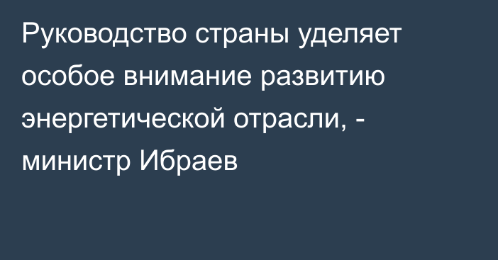 Руководство страны уделяет особое внимание развитию энергетической отрасли, - министр Ибраев