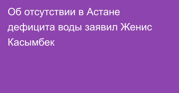 Об отсутствии в Астане дефицита воды заявил Женис Касымбек