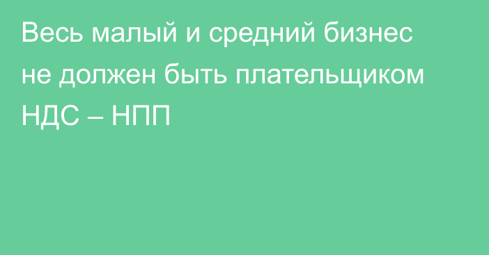 Весь малый и средний бизнес не должен быть плательщиком НДС – НПП