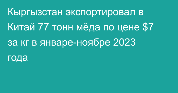 Кыргызстан экспортировал в Китай 77 тонн мёда по цене $7 за кг в январе-ноябре 2023 года