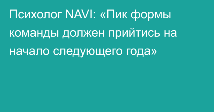 Психолог NAVI: «Пик формы команды должен прийтись на начало следующего года»