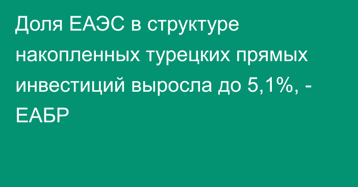 Доля ЕАЭС в структуре накопленных турецких прямых инвестиций выросла до 5,1%, - ЕАБР