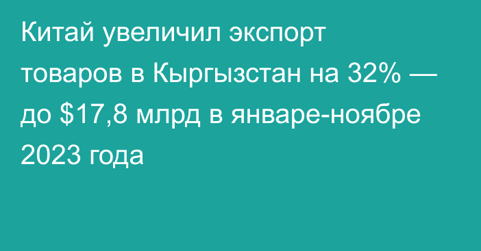 Китай увеличил экспорт товаров в Кыргызстан на 32% — до $17,8 млрд в январе-ноябре 2023 года