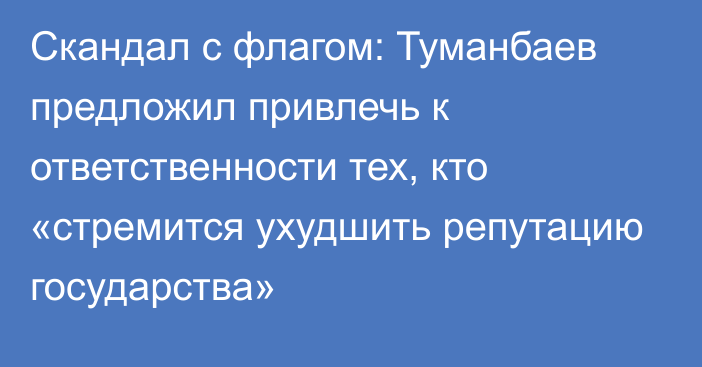 Скандал с флагом: Туманбаев предложил привлечь к ответственности тех, кто «стремится ухудшить репутацию государства»