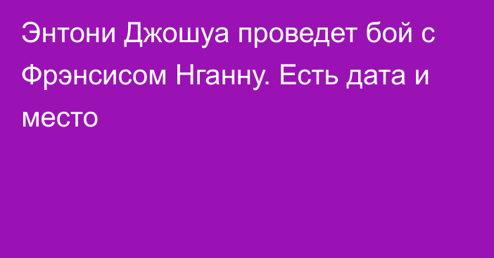 Энтони Джошуа проведет бой с Фрэнсисом Нганну. Есть дата и место