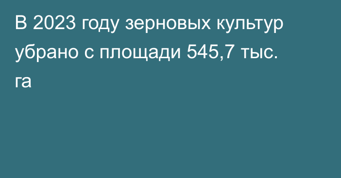 В 2023 году зерновых культур убрано с площади 545,7 тыс. га