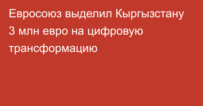 Евросоюз выделил Кыргызстану 3 млн евро на цифровую трансформацию