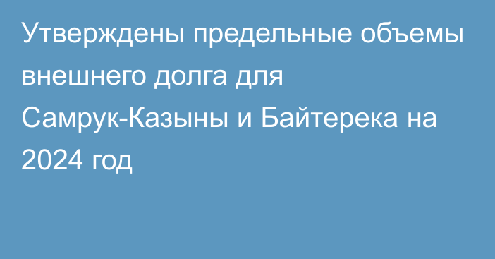 Утверждены предельные объемы внешнего долга для Самрук-Казыны и Байтерека на 2024 год