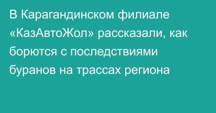 В Карагандинском филиале «КазАвтоЖол» рассказали, как борются с последствиями буранов на трассах региона