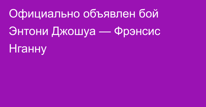 Официально объявлен бой Энтони Джошуа — Фрэнсис Нганну