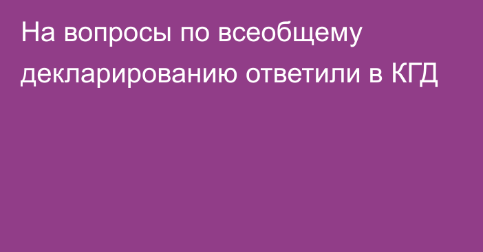 На вопросы по всеобщему декларированию ответили в КГД