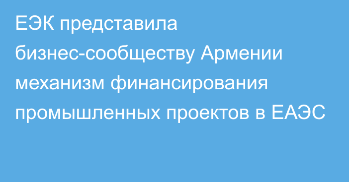 ЕЭК представила бизнес-сообществу Армении механизм финансирования промышленных проектов в ЕАЭС