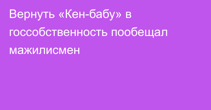 Вернуть «Кен-бабу» в госсобственность пообещал мажилисмен