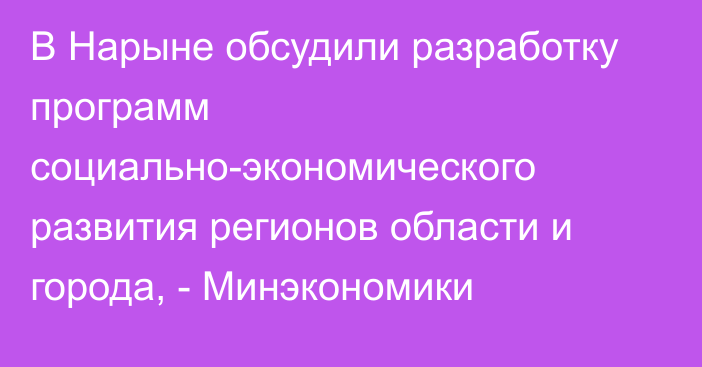 В Нарыне обсудили разработку программ социально-экономического развития регионов области и города, - Минэкономики