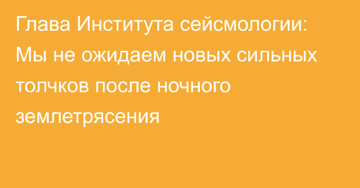 Глава Института сейсмологии: Мы не ожидаем новых сильных толчков после ночного землетрясения