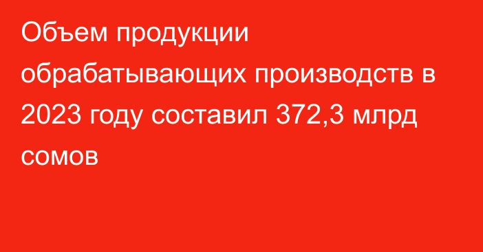 Объем продукции обрабатывающих производств в 2023 году составил 372,3 млрд сомов