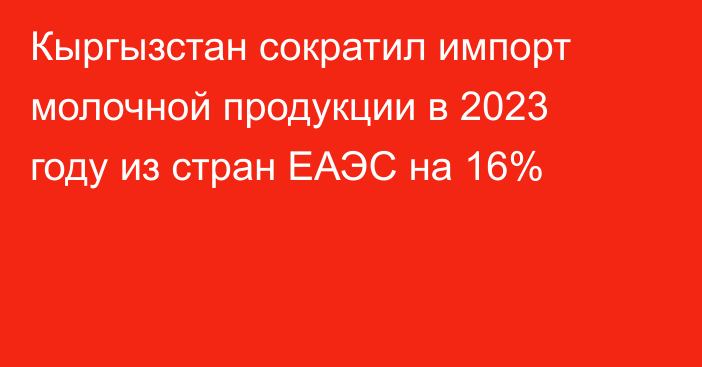 Кыргызстан сократил импорт молочной продукции в 2023 году из стран ЕАЭС на 16%