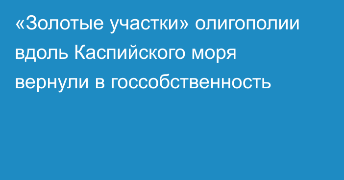 «Золотые участки» олигополии вдоль Каспийского моря вернули в госсобственность