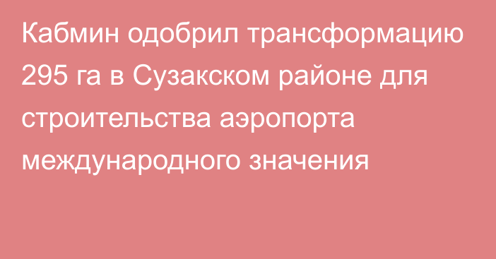 Кабмин одобрил трансформацию 295 га в Сузакском районе для строительства аэропорта международного значения