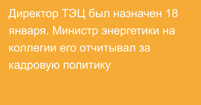 Директор ТЭЦ был назначен 18 января. Министр энергетики на коллегии его отчитывал за кадровую политику