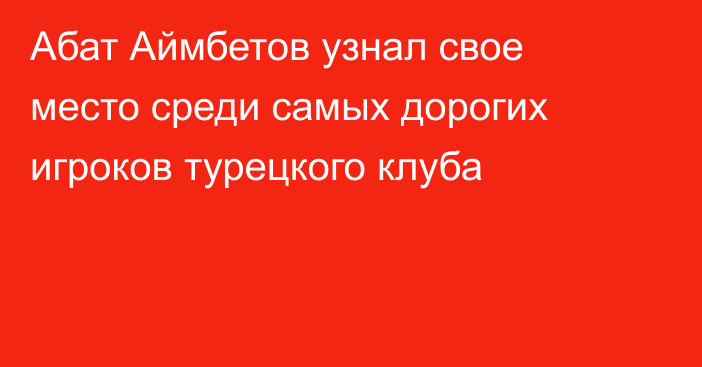 Абат Аймбетов узнал свое место среди самых дорогих игроков турецкого клуба