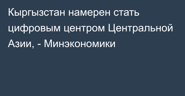 Кыргызстан намерен стать цифровым центром Центральной Азии, - Минэкономики