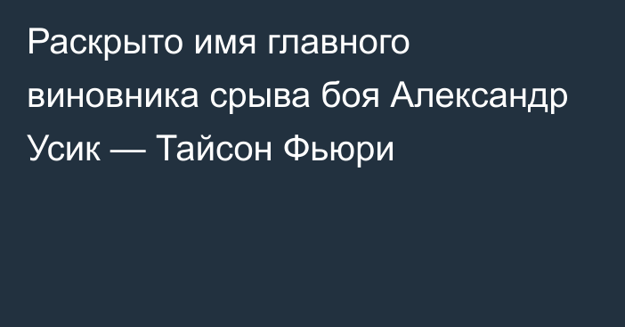 Раскрыто имя главного виновника срыва боя Александр Усик — Тайсон Фьюри