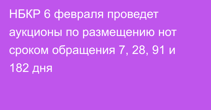 НБКР 6 февраля проведет аукционы по размещению нот сроком обращения 7, 28, 91 и 182 дня