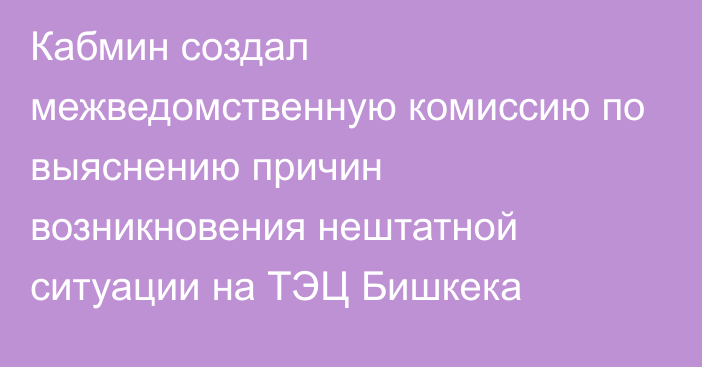 Кабмин создал межведомственную комиссию по выяснению причин возникновения нештатной ситуации на ТЭЦ Бишкека