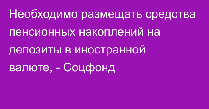 Необходимо размещать средства пенсионных накоплений на депозиты в иностранной валюте, - Соцфонд