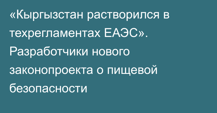 «Кыргызстан растворился в техрегламентах ЕАЭС». Разработчики нового законопроекта о пищевой безопасности 