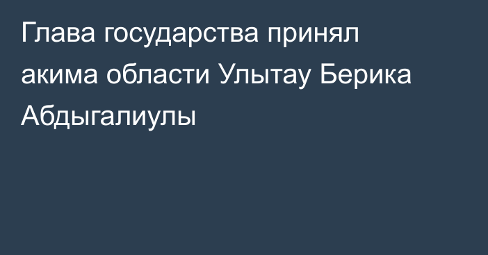 Глава государства принял акима области Улытау Берика Абдыгалиулы