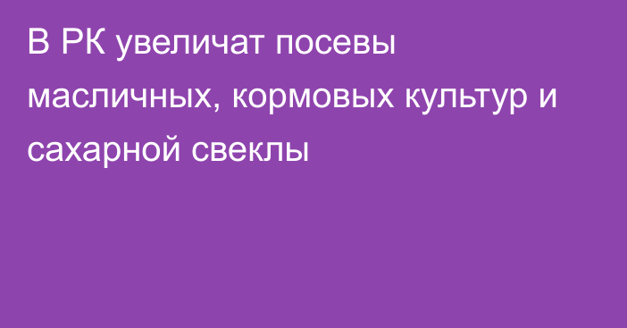 В РК увеличат посевы масличных, кормовых культур и сахарной свеклы