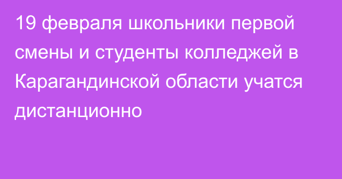 19 февраля школьники первой смены и студенты колледжей в Карагандинской области учатся дистанционно