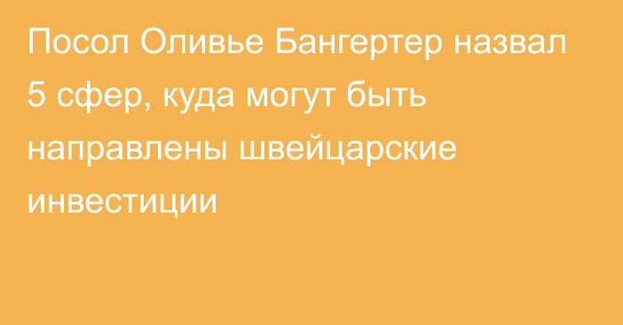 Посол Оливье Бангертер назвал 5 сфер, куда могут быть направлены швейцарские инвестиции