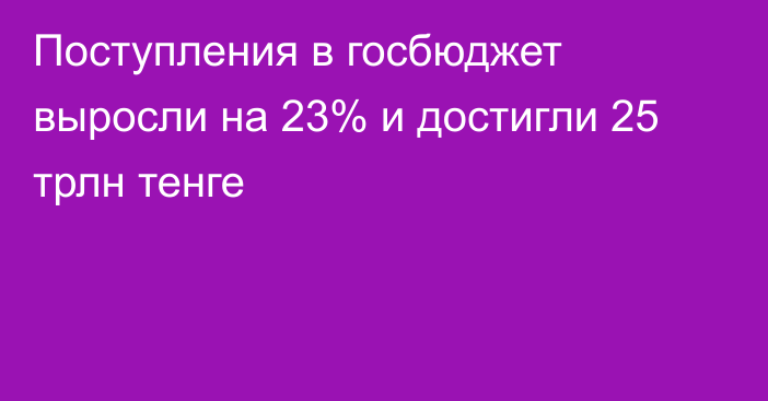 Поступления в госбюджет выросли на 23% и достигли 25 трлн тенге